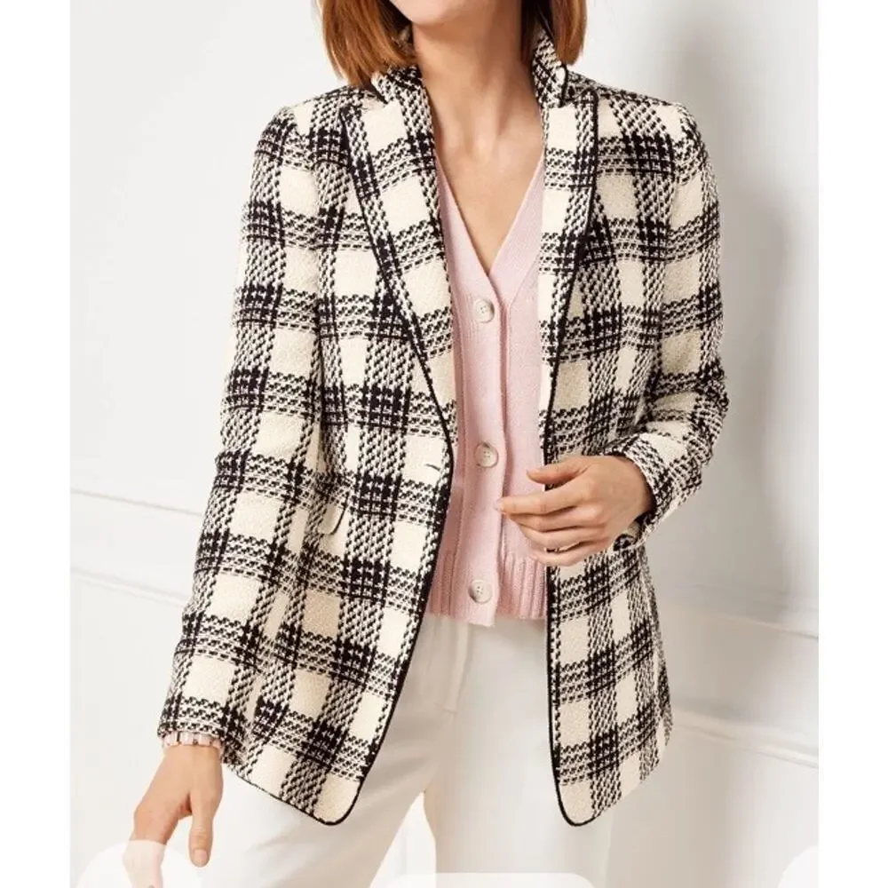 Talbots Women's Lake Tweed Blazer Sz 2‎ Ivory Blush Black Academia Clueless $219